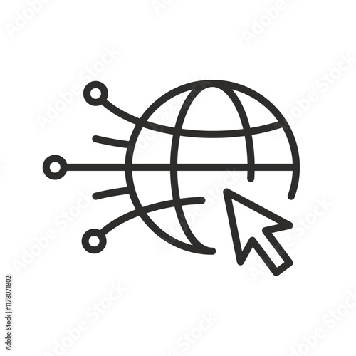 internet icon, network connection, globe and arrow, tap go to website, tech symbol, editable stroke vector icons eps10