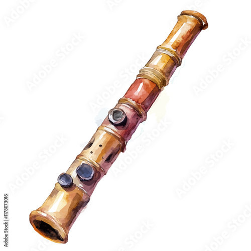 A watercolor of a recorder thumb rest, isolated on a white background. Musical instrument accessory vector.
