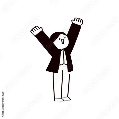 万歳して喜ぶ男性のイラスト
