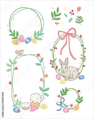 vector multi-colored set of vintage drawn frames with different Easter attributes