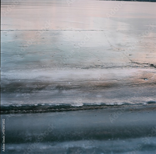 Frozen Lake Layers at Golden Hour photo