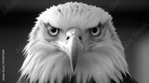 A close-up view of a bald eagle's facial features photo