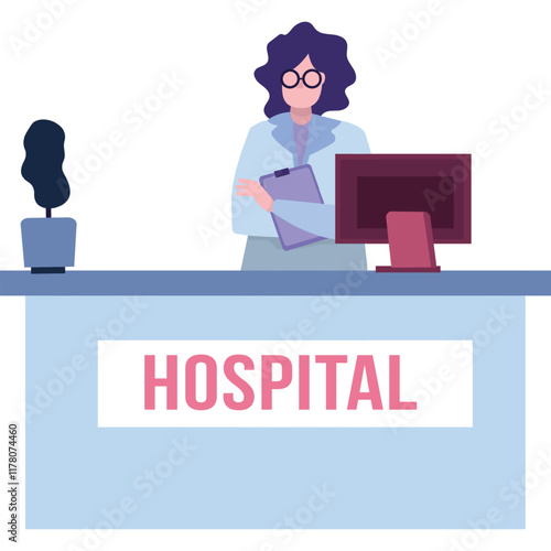 Hospital reception icon flat vector doctor at desk