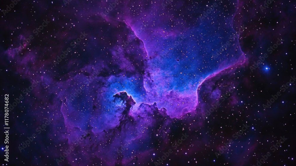 Obraz premium A stunning purple and blue nebula filled with stars against a deep space backdrop