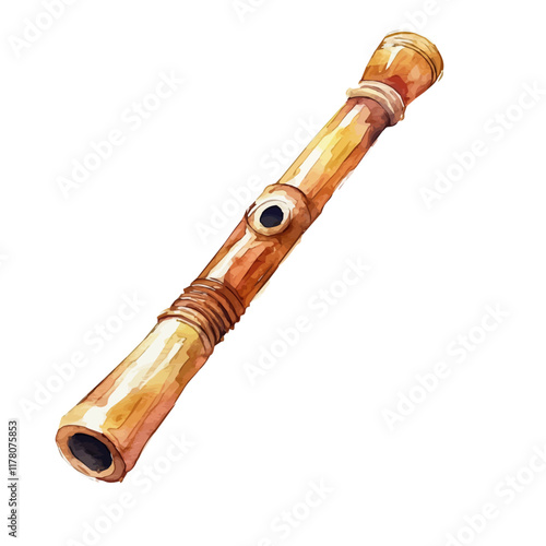 A watercolor painting of a recorder neck strap, isolated on a white background. Musical accessory vector.
