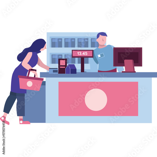 Vector retail counter desk with cashier icon