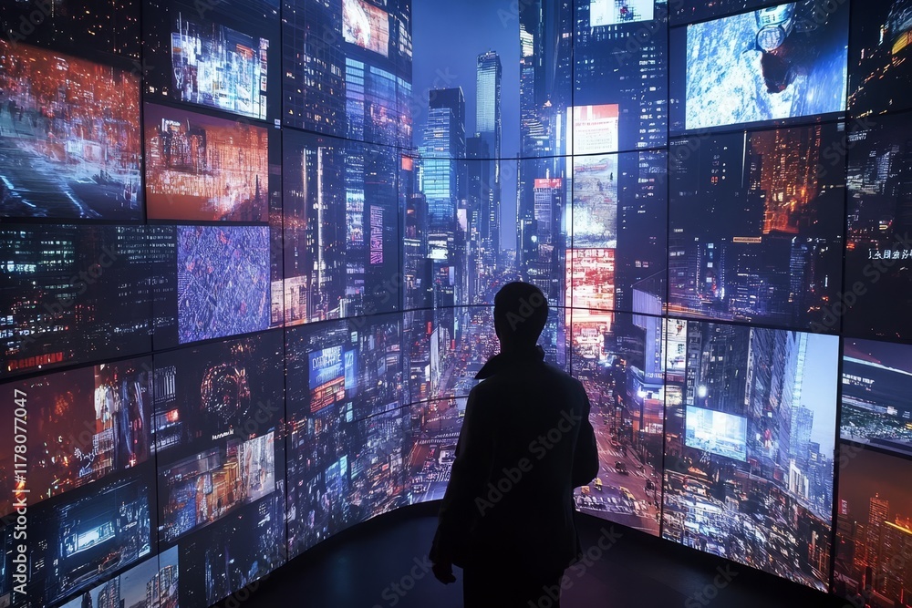 Dynamic urban video wall showcasing a variety of engaging and interactive content Dynamic urban video wall showcasing a variety of engaging and interactive content
