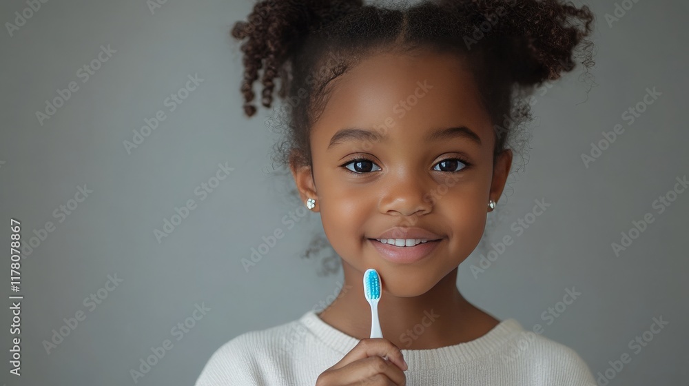 A cheerful young girl stands in a softly lit room, holding a toothbrush and smiling, ready for her morning oral hygiene routine with bright, expressive eyes A cheerful young girl stands in a softly lit room, holding a toothbrush and smiling, ready for her morning oral hygiene routine with bright, expressive eyes