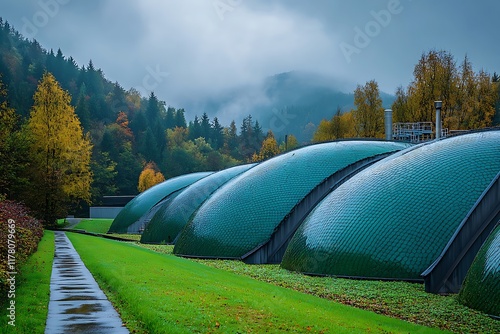 Green Domed Structures in a Forest Setting photo