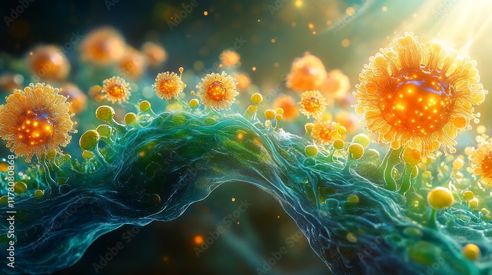 Microscopic Orange And Green Cellular Structures Microscopic Orange And Green Cellular Structures