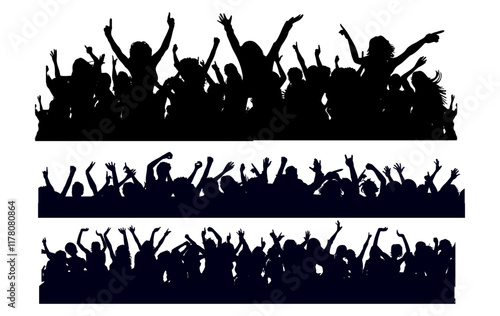 Silhouette Crowd: A dynamic vector illustration presents silhouette of crowd of people, celebrating and reveling, offering a versatile visual.
