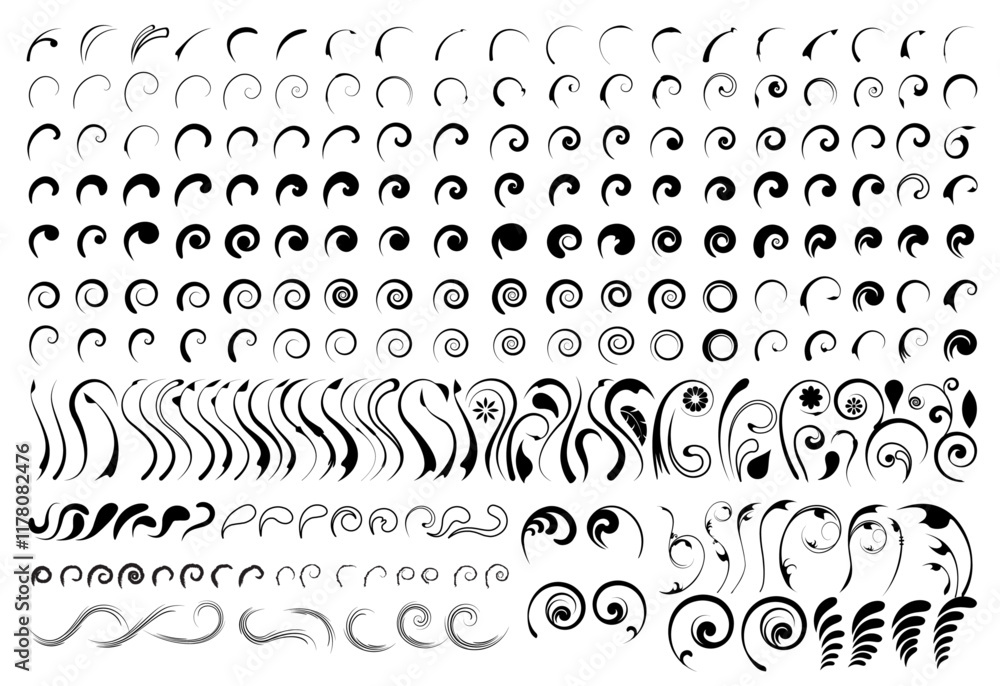Obraz premium Curves & Swirls Silhouette Vector Pack graphic drawing illustration for stickers, streetwear, t-shirts, logos, print-on-demand, print, or branding