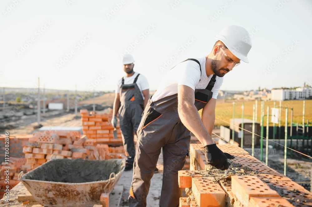 Group of workers at a construction site Group of workers at a construction site