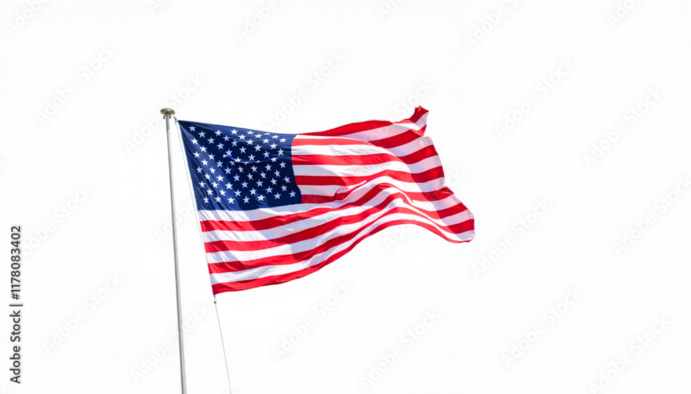 Fototapeta premium American flag waving against a white background