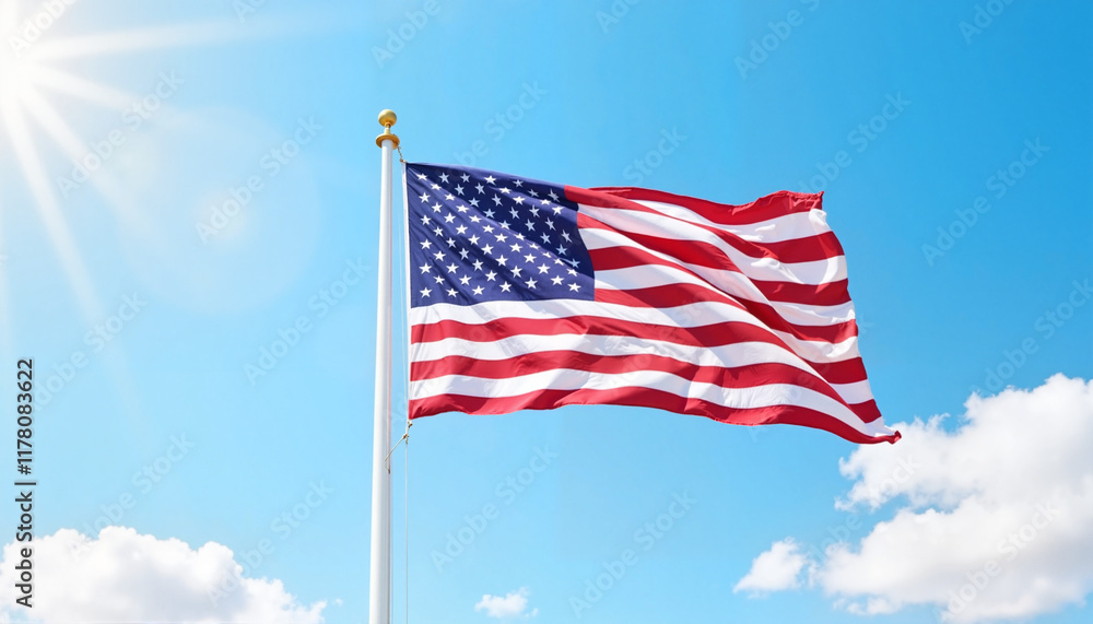 Obraz premium American flag waving in clear blue sky
