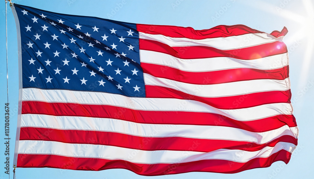 Fototapeta premium American flag waving against blue sky