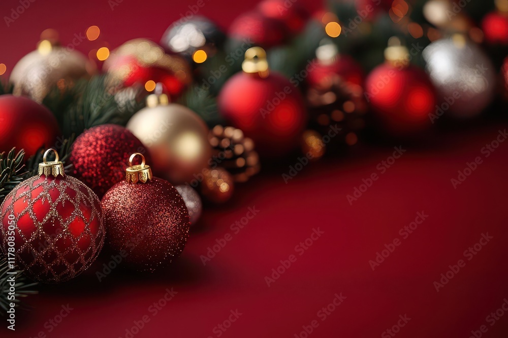 christmasthemed wallpaper featuring gold red and silver ornaments beautifully arranged against a rich red background evoking a festive spirit and elegant holiday decor christmasthemed wallpaper featuring gold red and silver ornaments beautifully arranged against a rich red background evoking a festive spirit and elegant holiday decor