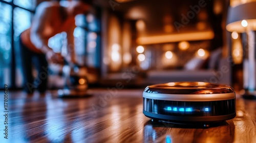 Wallpaper Mural A dynamic robot vacuum actively cleans in a stylish indoor setting, showcasing the fusion of design and function while enhancing the essence of contemporary living standards. Torontodigital.ca