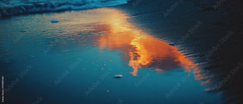 Fototapeta premium Sunset colors reflecting on calm waters at the seaside during the golden hour
