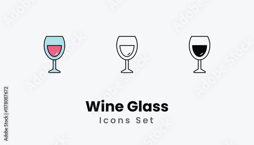 Wine Glass Icons thin line and glyph vector icon stock illustration