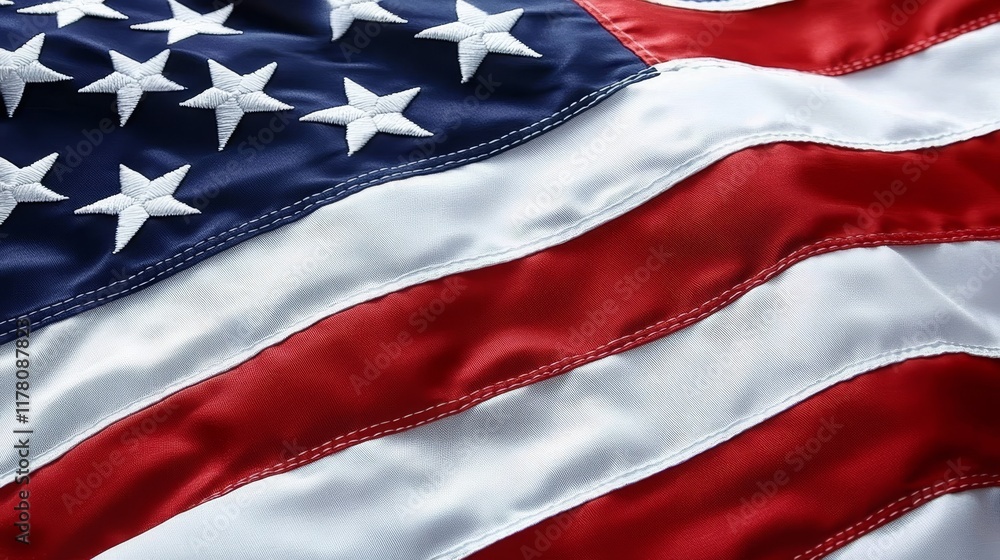 Close up of the american flag waving in the wind, symbolizing freedom and national pride Close up of the american flag waving in the wind, symbolizing freedom and national pride