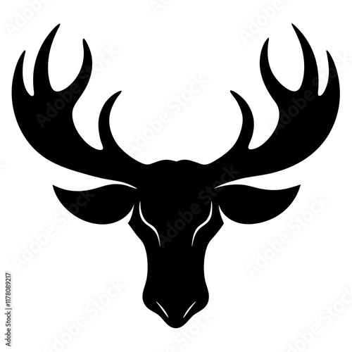 moose head, moose horn black silhouette vector, Simple silhouette Design vector icon with white background. Wild Animal vector illustration.
