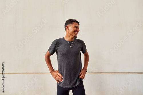 Runner smiling with confidence post-workout photo