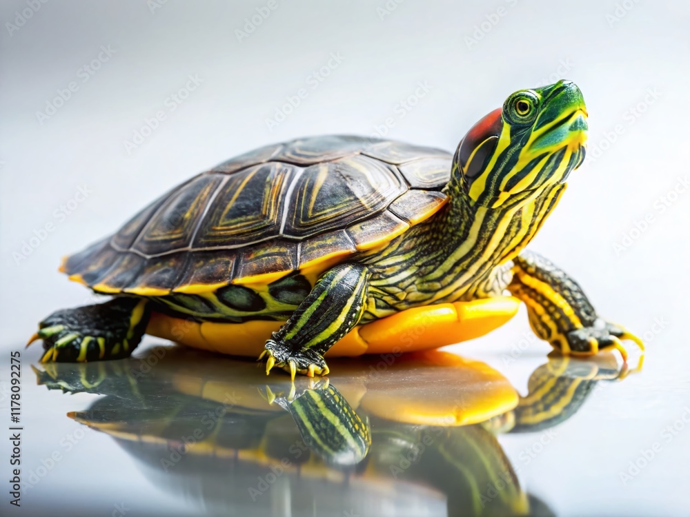 Silhouette of Yellow-Eared Slider Turtle on White Background - Stock Photo Silhouette of Yellow-Eared Slider Turtle on White Background - Stock Photo