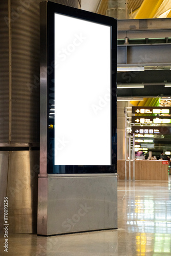 led vertical billboard for advertising mockup in airport lobby photo