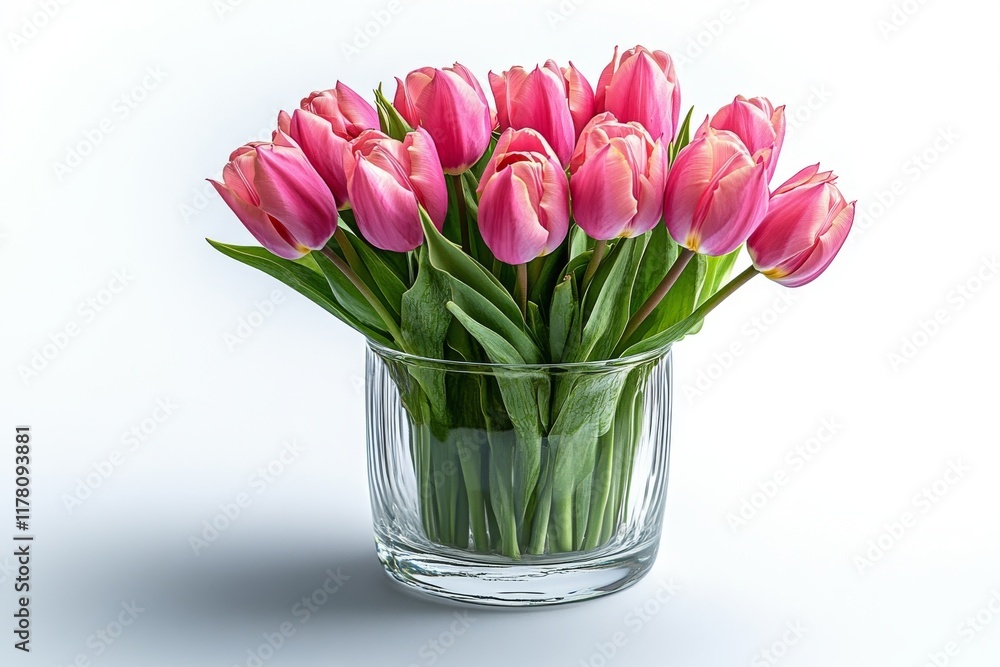 custom made wallpaper toronto digitalA close-up of pink tulips arranged in a clear glass vase, showcasing their vibrant color against a minimalistic background