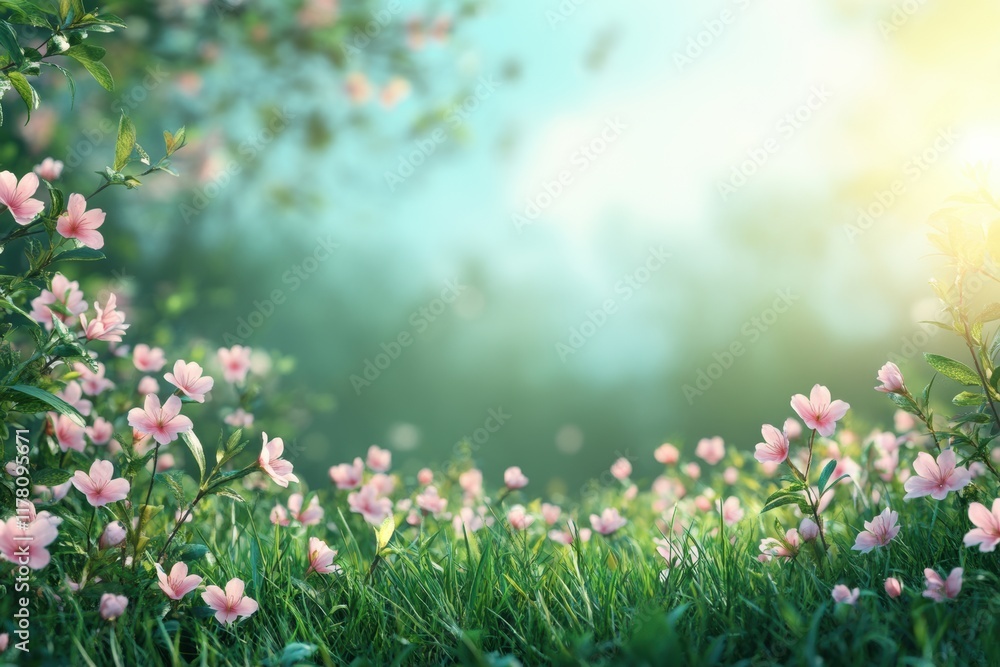 Fototapeta premium Spring blooms and vibrant colors create a joyful Easter celebration in a serene garden setting