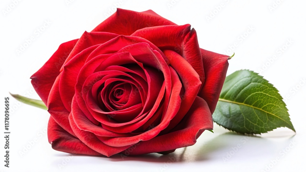 Single Red Rose Isolated on White Background - Perfect for Valentine's Day or Romantic Designs Single Red Rose Isolated on White Background - Perfect for Valentine's Day or Romantic Designs