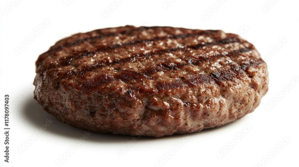 Grilled hamburger meat isolated on white background, clipping path, full depth of field. Grilled hamburger meat isolated on white background, clipping path, full depth of field.
