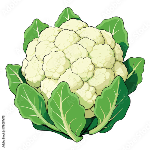 Fresh cauliflower vegetable surrounded by green leaves