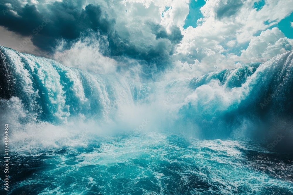 Majestic Waterfall Cascading into Turquoise Water, Nature s Power, Scenic Landscape Photography Majestic Waterfall Cascading into Turquoise Water, Nature s Power, Scenic Landscape Photography