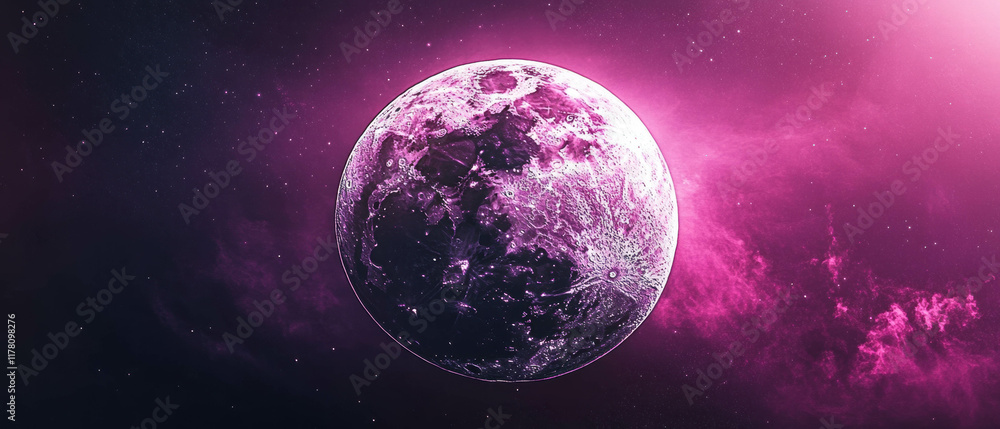 Vivid sci-fi banner with a colorful moon and vibrant cosmic background Vivid sci-fi banner with a colorful moon and vibrant cosmic background