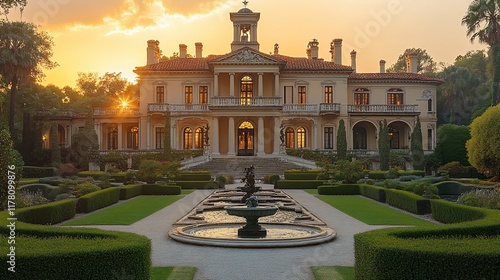 Grand Italianate Mansion Sunset Garden View photo