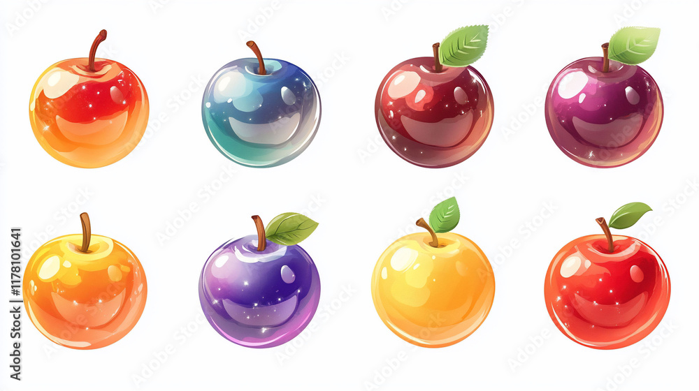 Eight glossy apples in various colors. Eight glossy apples in various colors.
