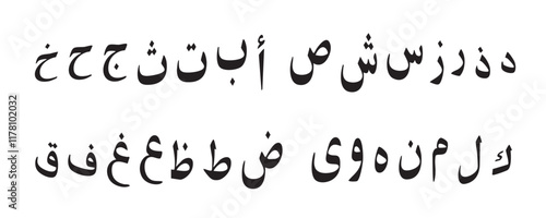 Arabic alphabet chart featuring characters with  transliteration