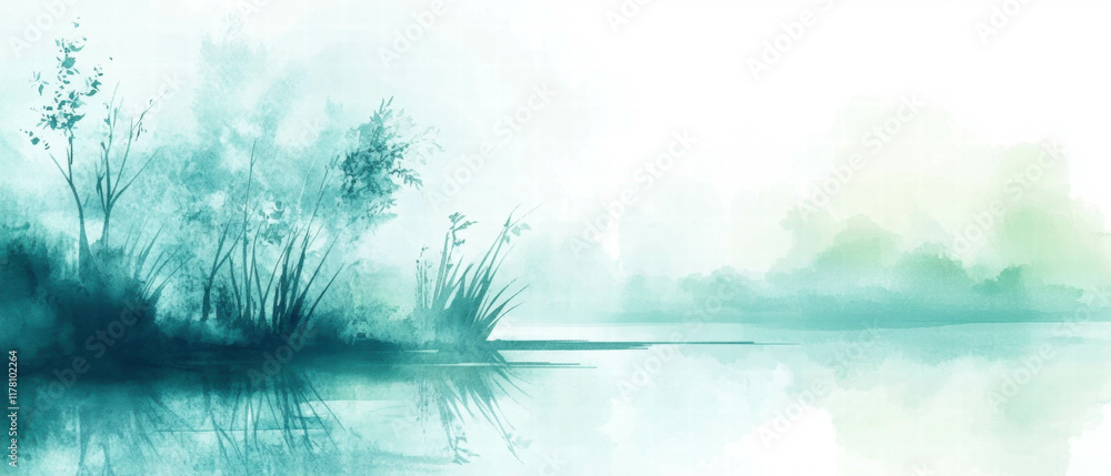 Watercolor depiction of a peaceful pond with serene reflections and vibrant colors Watercolor depiction of a peaceful pond with serene reflections and vibrant colors