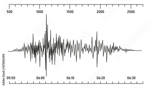 Black seismogram concept. Amplitude and fluctuations. Seismographic infographic. Science and geology. Seismometer for measuring earthquakes. Flat vector illustration