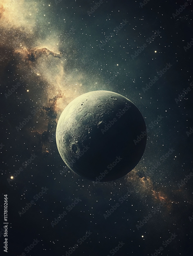 Fototapeta premium A solitary planet amidst a cosmic nebula.