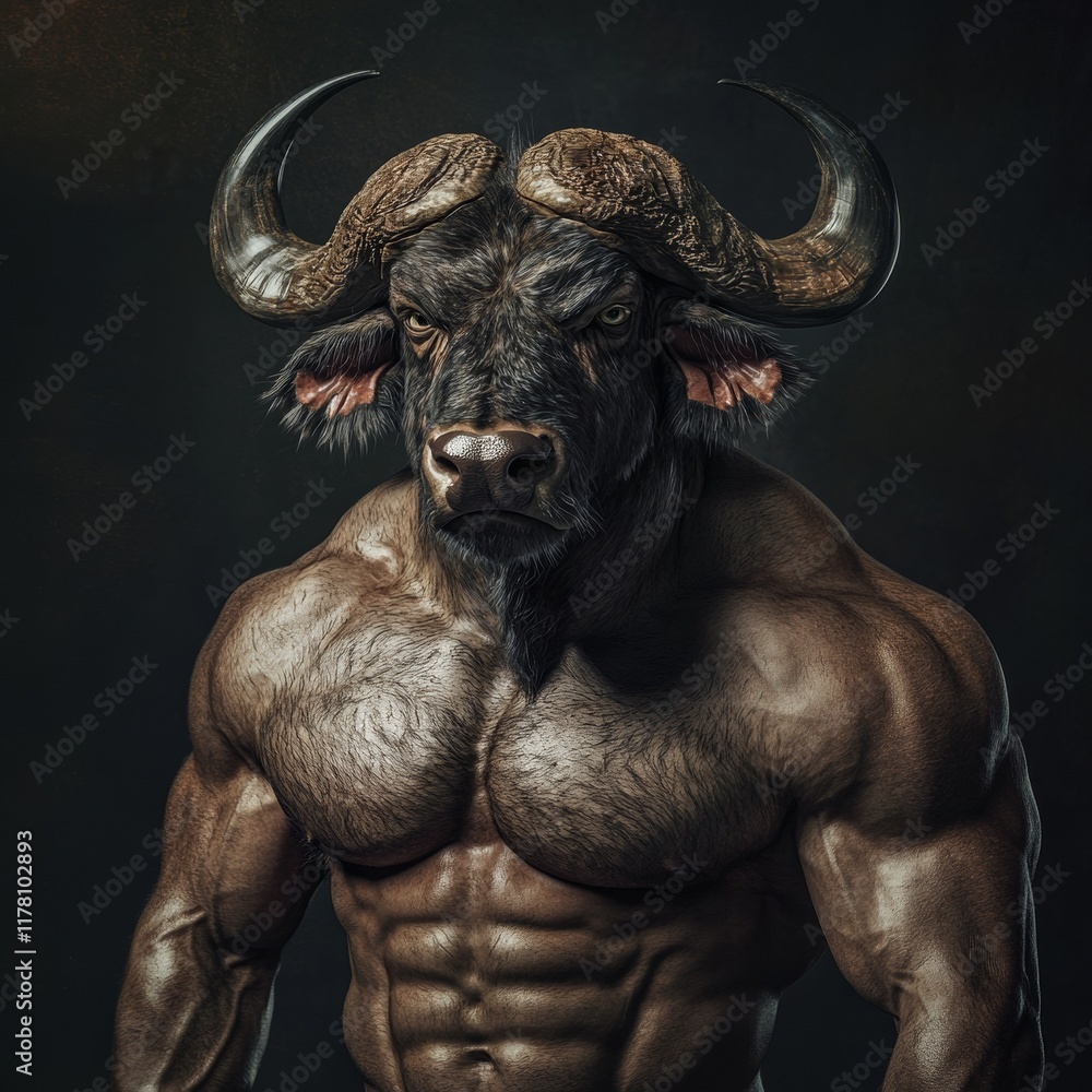 Mythical Muscular Minotaur with Intense Stare
