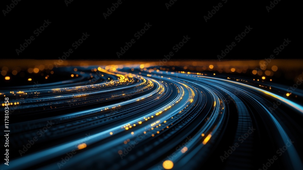 Fototapeta premium Abstract glowing blue and orange light trails on a dark background. Speed and technology concept.