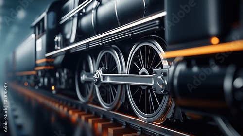 Close-up of a vintage locomotive wheel with industrial detailing. heritage and engineering focus photo