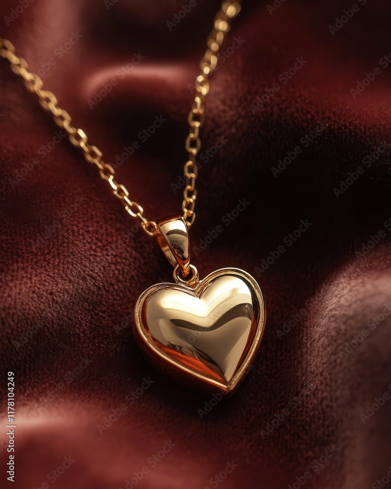 Elegant Gold Heart Necklace: A Shimmering Symbol of Love and Luxury on Rich Red Velvet Elegant Gold Heart Necklace: A Shimmering Symbol of Love and Luxury on Rich Red Velvet