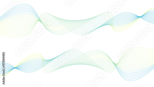 Vector curvy abstract line art wavy flowing dynamic tropical green white background in concept music or sound, wave, wind, information flow	