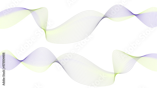 Vector curvy abstract line art wavy flowing dynamic tropical green white background in concept music or sound, wave, wind, information flow	