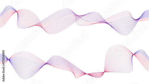 Vector curvy abstract line art wavy flowing dynamic tropical purple white background in concept music or sound, wave, wind, information flow	