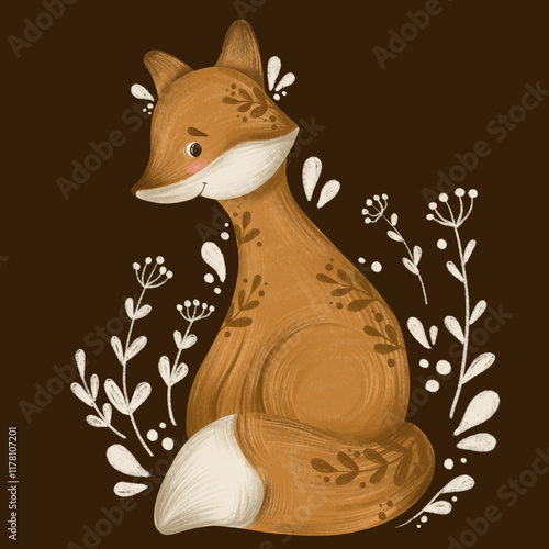 A little fox surrounded by flowers photo